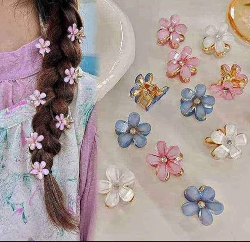 Pack of 5 Pcs Crystal Flower Mini Hair Clips